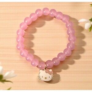 Hello Kitty Beaded Stretch Bracelet - Pink Quartz - Stackable